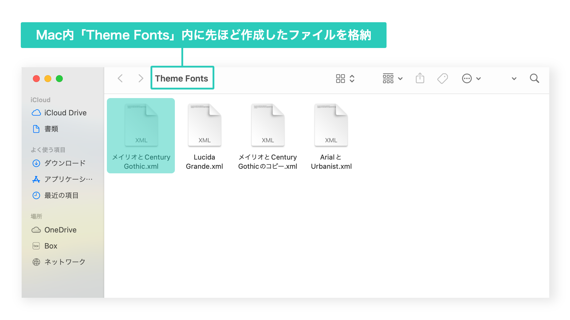 「ファイルをMac内フォルダTheme Fontsへ格納」の解説